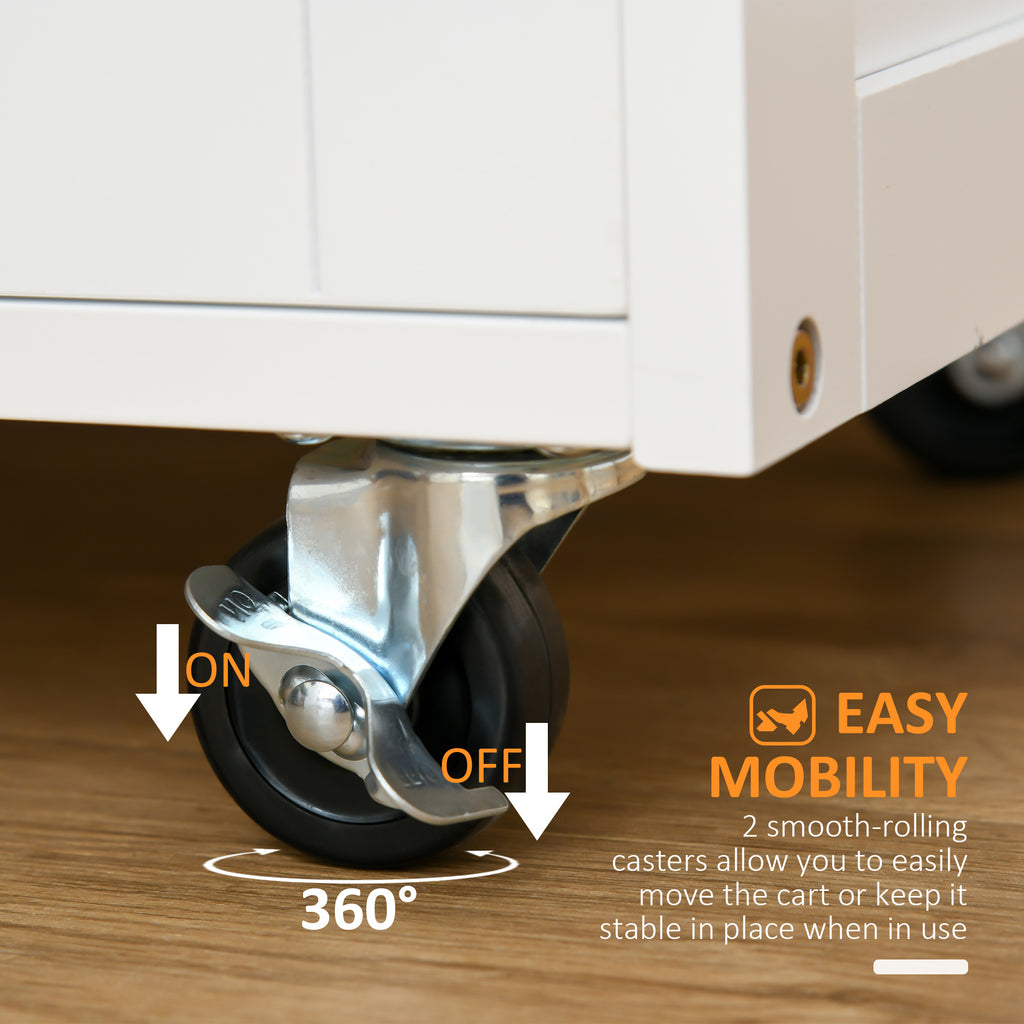 Modern Kitchen Trolley, Rolling Island Storage Cart With Drawer, 9-bottle Wine Rack, Door Cabinets, Wooden Countertop